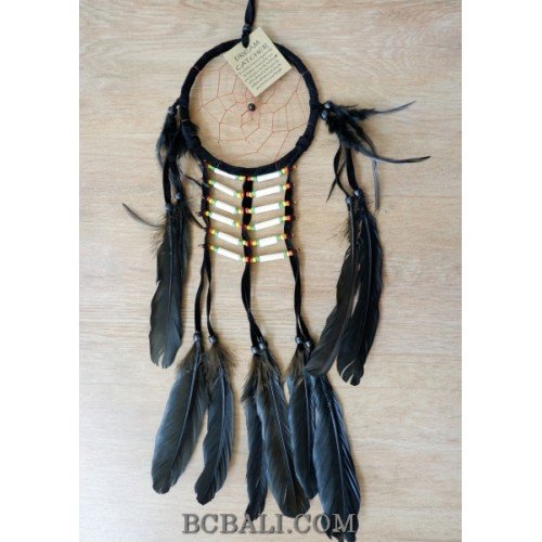 ethnic peaceful dream catcher native american feathers bone black