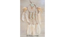 ethnic peaceful dream catcher native american feathers with bone beige