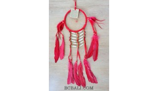 ethnic peaceful dream catcher native american feathers bone red
