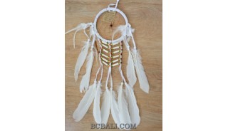 ethnic peaceful dream catcher native american feathers with bone white