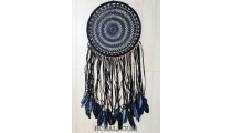 large size dream catcher crochet handmade black feather long leather