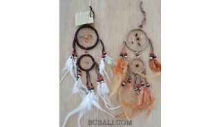 leather double circle small dream catcher feathers coco beads