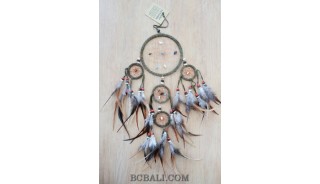 leather suede circle dream catcher bali feather design green