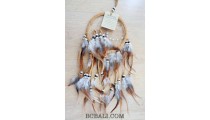 multiple feathers dream catcher with coco beads brown color