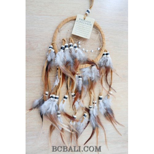 multiple feathers dream catcher with coco beads brown color multiple