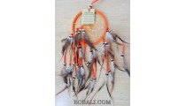 multiple feathers dream catcher with coco beads bali design orange