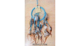 multiple feathers dream catcher with coco beads bali design turquoise