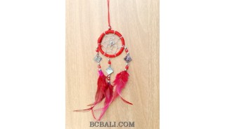 nylon string dream catcher keyrings with cutting glass red