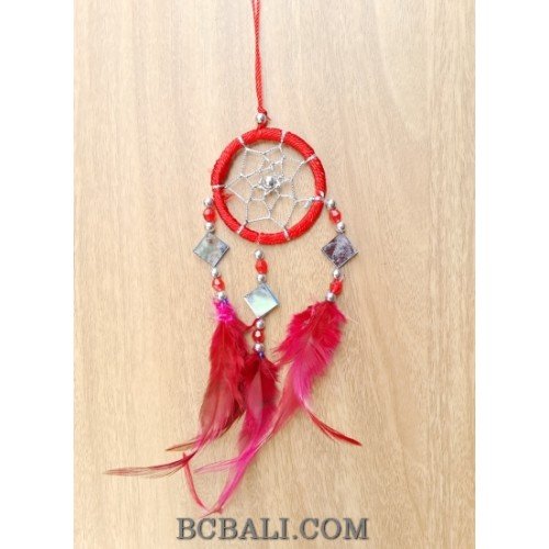 nylon string dream catcher keyrings with cutting glass red nylon