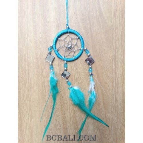 nylon string dream catcher keyrings with cutting glass turquoise