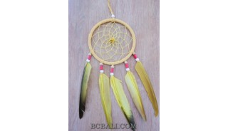 single feather dream catcher leather circle design wind chimes