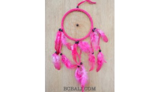 small feather dream catcher handmade balinese design pink