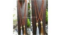 buddha head full rudraksha bead wood necklaces tassel pendant