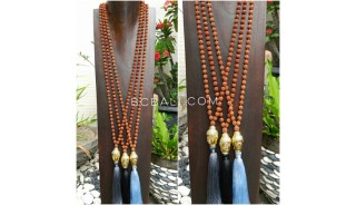 golden chrome buddha head prayer necklace tassels mala rudraksha