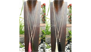 wood beige bead tassels necklace 4color ethnic balinese design