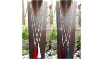 wood beige natural bead tassels necklace 4color ethnic design