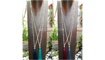 wooden beige bead tassels necklace 4color ethnic bali design