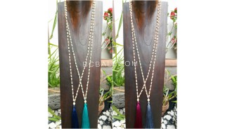 60pieces free shipping tassels long strand wooden beige color Mix