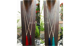 wooden beige bead tassels necklace long seeds 4color ethnic design 
