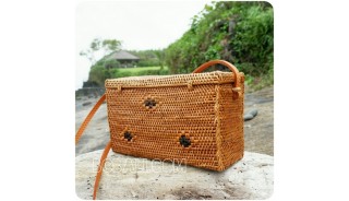 natural organic straw rattan sling bags sequare design motif