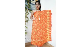 bali handmade rayon batik sarongs hand stamp ethnic orange color