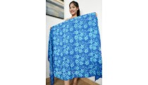 handmade rayon batik sarongs pareo hand stamp blue flower