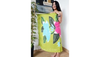rayon sarongs hand painting flower green color made in bali