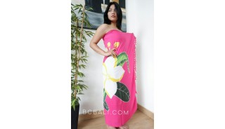 rayon sarongs hand painting flower hot pink color made in bali