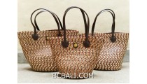 bali straw woven handbag handmade brown color set 3