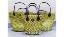 bali straw woven handmade handbag yellow color sets of 3