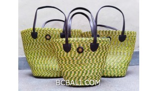 bali straw woven handmade handbag yellow color sets of 3