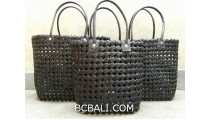 sea grass net woven handbag handmade set of 3 black color