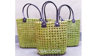 sea grass net woven handbag handmade set of 3 green color