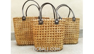 sea grass net woven handbag handmade set of 3 natural color