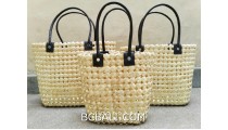 sea grass net woven handbag handmade set of3 white color