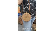 hand woven ata grass circle bag long handle leather rattan strep