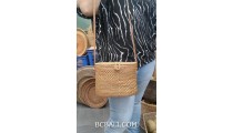 ata hand woven grass handbag women long handle leather