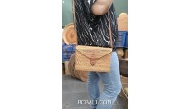 hand woven straw ata handmade bag natural sequare long handle leather