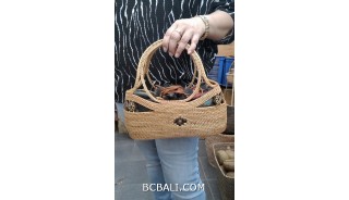 ladies handbag ata grass woven solid handle hand made bali 