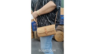 women handbag purses long handle leather ata grass woven