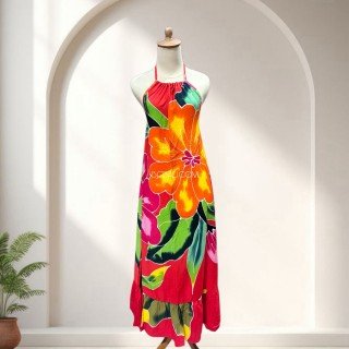 Hot Sale Rayon Hand Painted Halter Dress