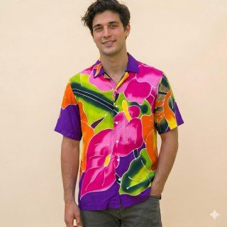 New Design Men Shirt Rayon Hand Painted Floral Design