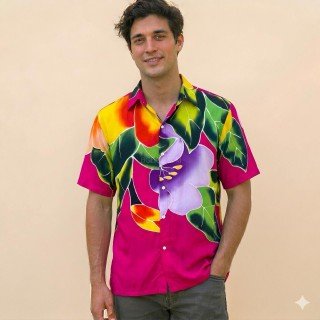 New Design Men Shirt Rayon Hand Painted Floral Design