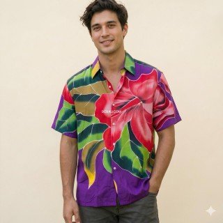 New Design Men Shirt Rayon Hand Painted Floral Design