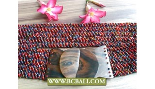 Beaded Belts Clasps Stretch Wood Buckle