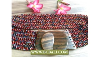 Beaded Belts Clasps Stretch Wood Buckle