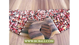 Woman Beaded Belt Fashion Wooden Clasps