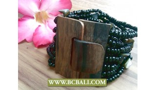 Bali Wood Buckle Handmade Bracelets Stretch