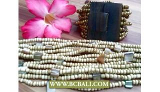 Beige Color Bead Buckle Wooden Bracelets