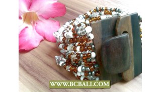Beaded Stone Bracelets Elastic Wood Clasps
